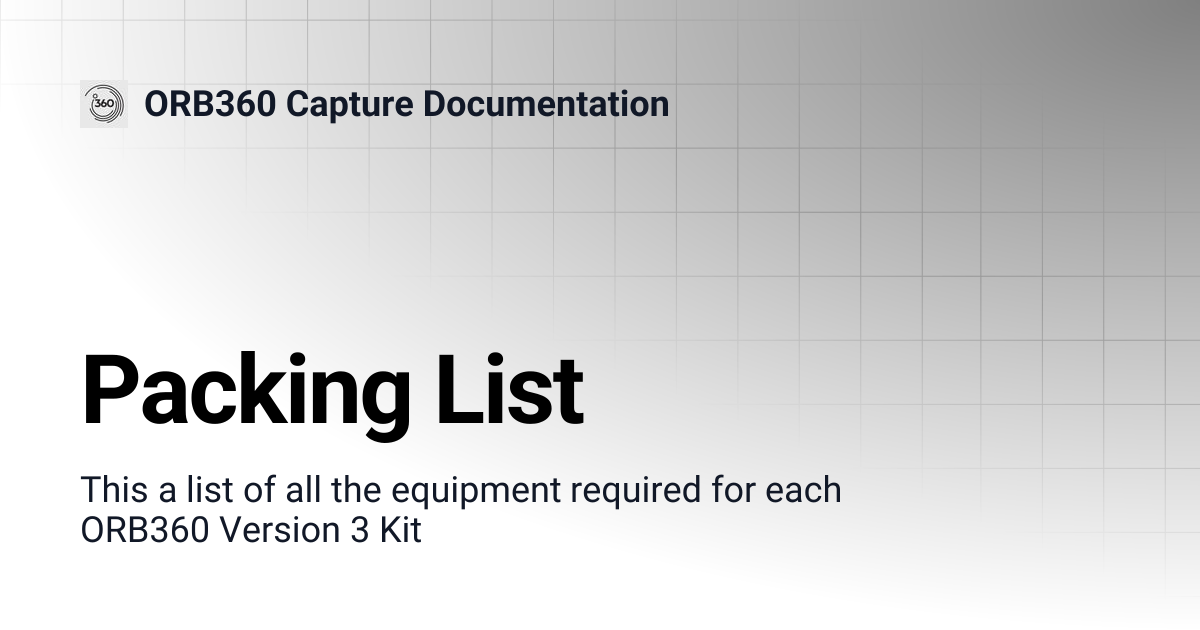 Packing List | ORB360 Capture Documentation